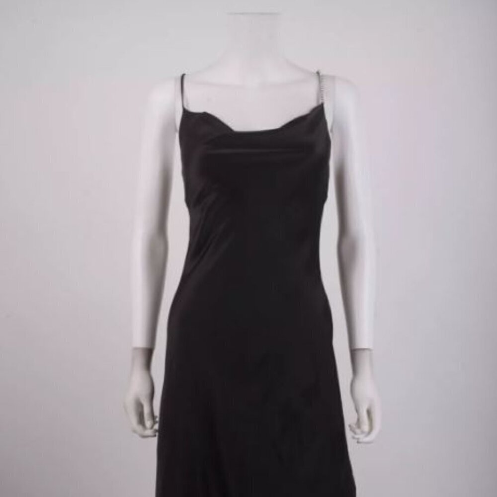 ZARA WOMENS RHINESTONE STRAP SLIP DRESS MIDI XS BLACK 2153 899 800